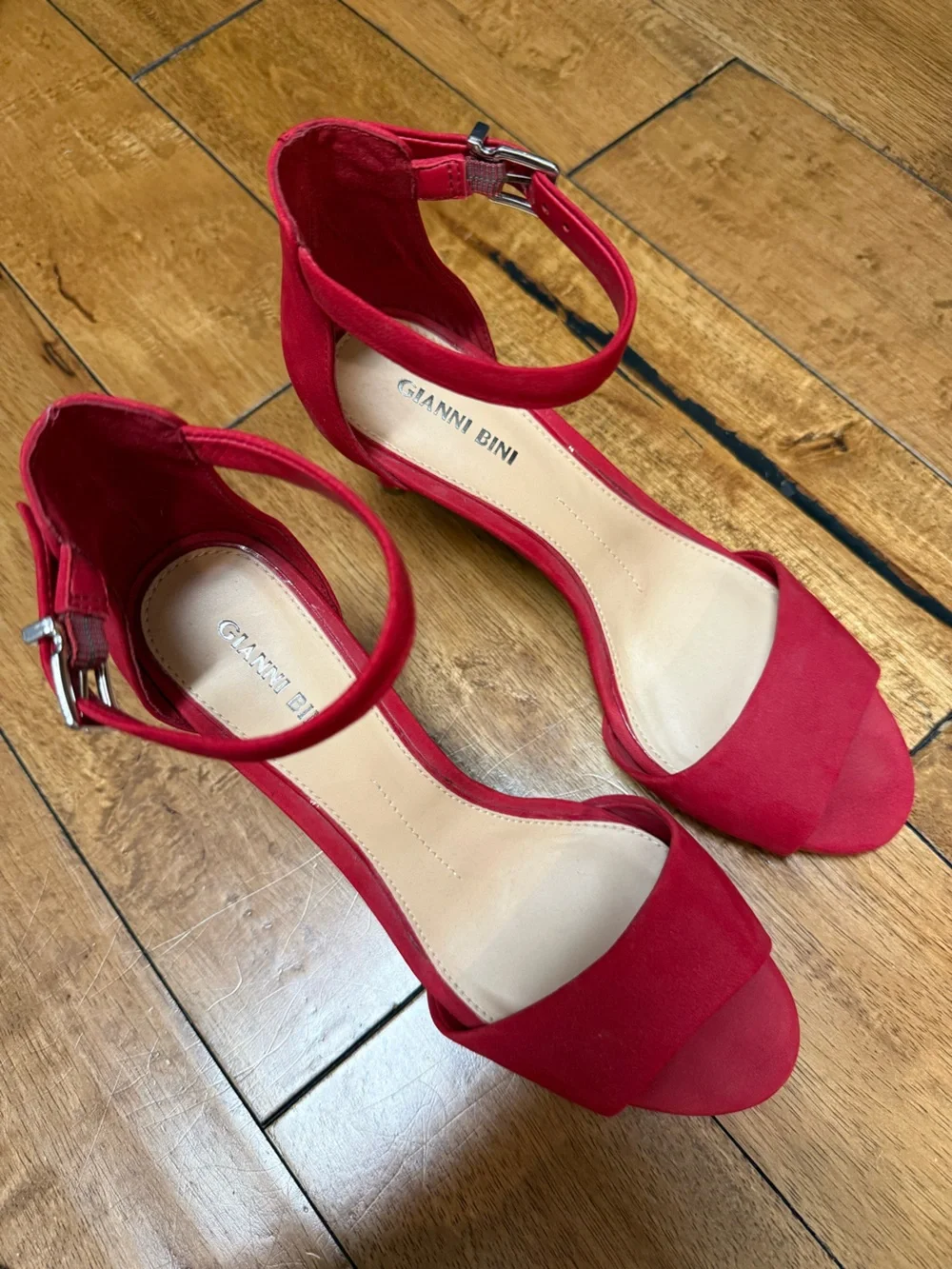 Gianni Bini Ankle-Strap Open-Toe Heels in Red